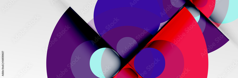 Bright color circles, abstract round shapes and triangles composition with shadow effects. Vector modern geometric design template Bright color circles, abstract round shapes and triangles composition with shadow effects. Vector modern geometric design template