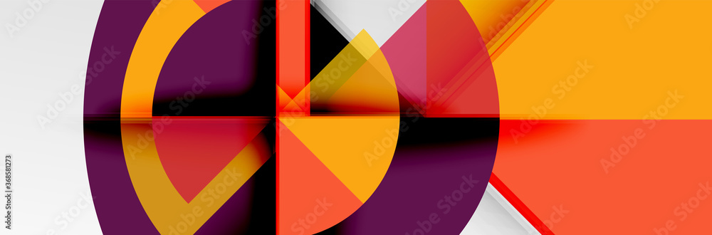 Bright color circles, abstract round shapes and triangles composition with shadow effects. Vector modern geometric design template Bright color circles, abstract round shapes and triangles composition with shadow effects. Vector modern geometric design template