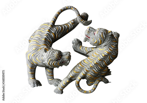 Twin tiger statue with clipping path