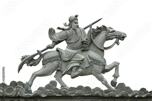 Warrior Guan Gong guanYu Kuan Kung God Ride Horse statue with Clipping path. photo