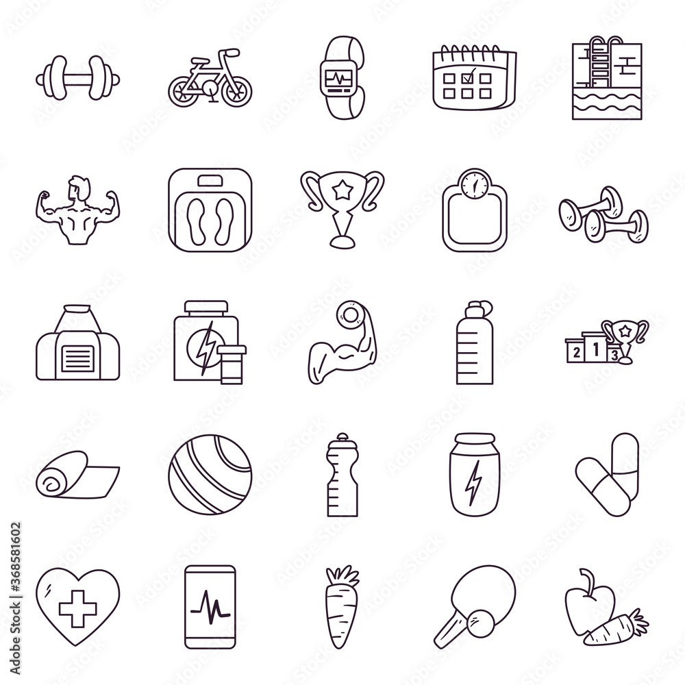 Healthy and sport line style icon set vector design Healthy and sport line style icon set vector design