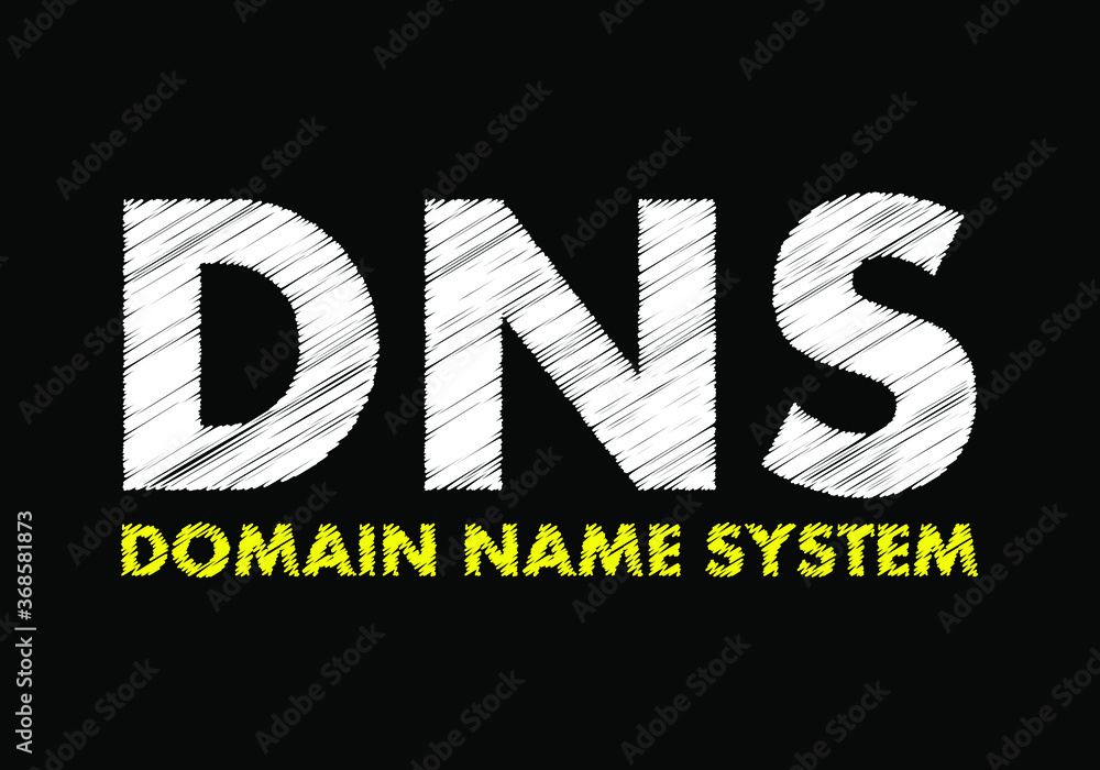 DNS DOMAIN NAME SYSTEM writing text on black chalkboard. vector illustration DNS DOMAIN NAME SYSTEM writing text on black chalkboard. vector illustration