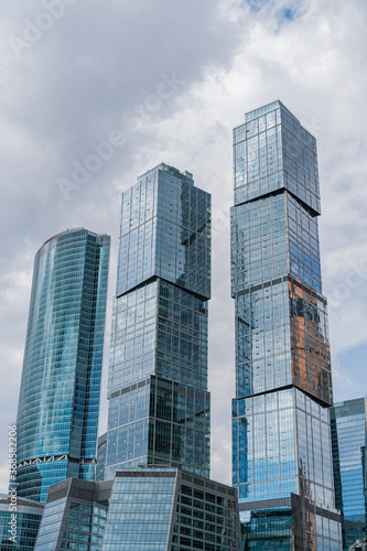 buildings skyscrapers Moscow City in summer on a cloudy day