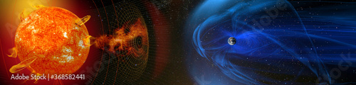 Magnetic lines of force surrounding Earth known as the magnetosphere deflecting solar wind and radiation from the Sun. Elements of this image furnished by NASA. photo