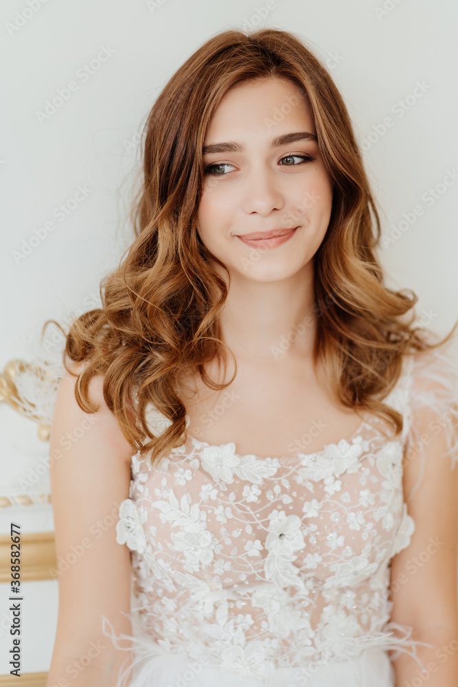 bride in wedding dress, smiling and embarrassed. bride in wedding dress, smiling and embarrassed.