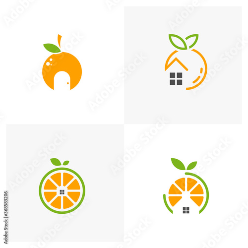 Set of House with Modern fresh orange logo vector illustration, Fresh Orange Slice Logo Design Template