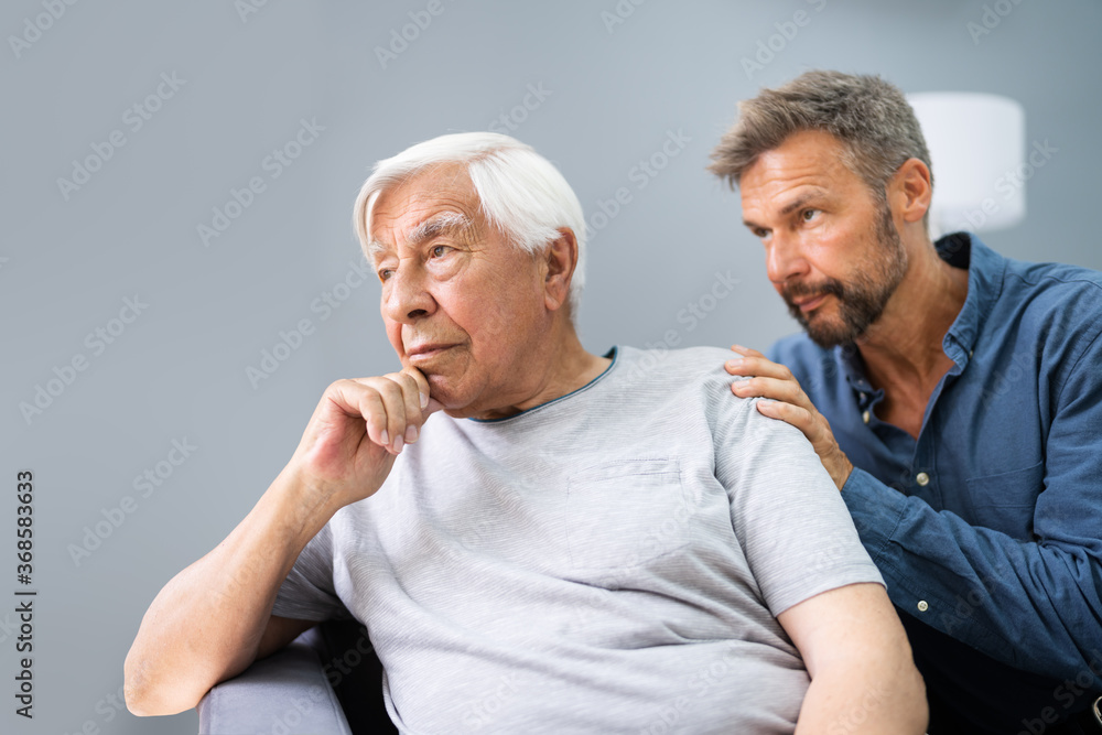 Old Senior Man With Alzheimer Getting Support And Care Old Senior Man With Alzheimer Getting Support And Care