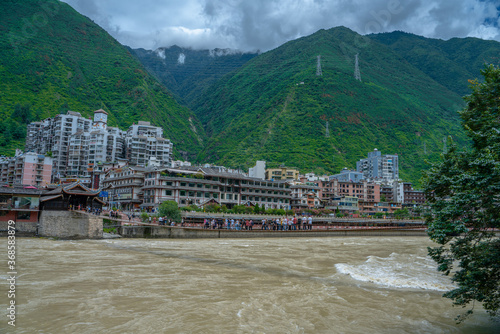 Luding, a small town in the mountains along the Dadu River, in Sichuan, China. photo