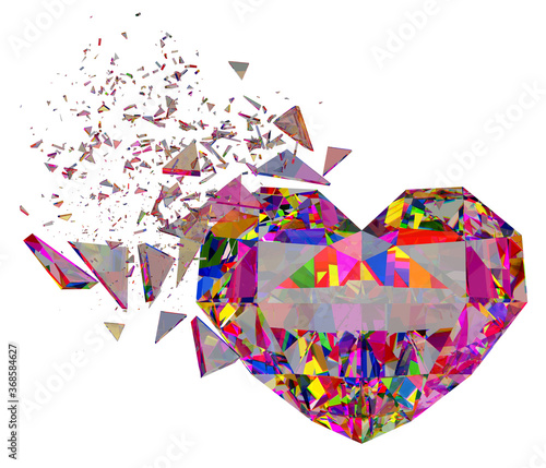 3d render, sparkling colorful diamond refraction on white background.
