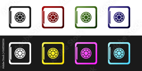 Set Safe icon isolated on black and white background. The door safe a bank vault with a combination lock. Reliable Data Protection. Vector.