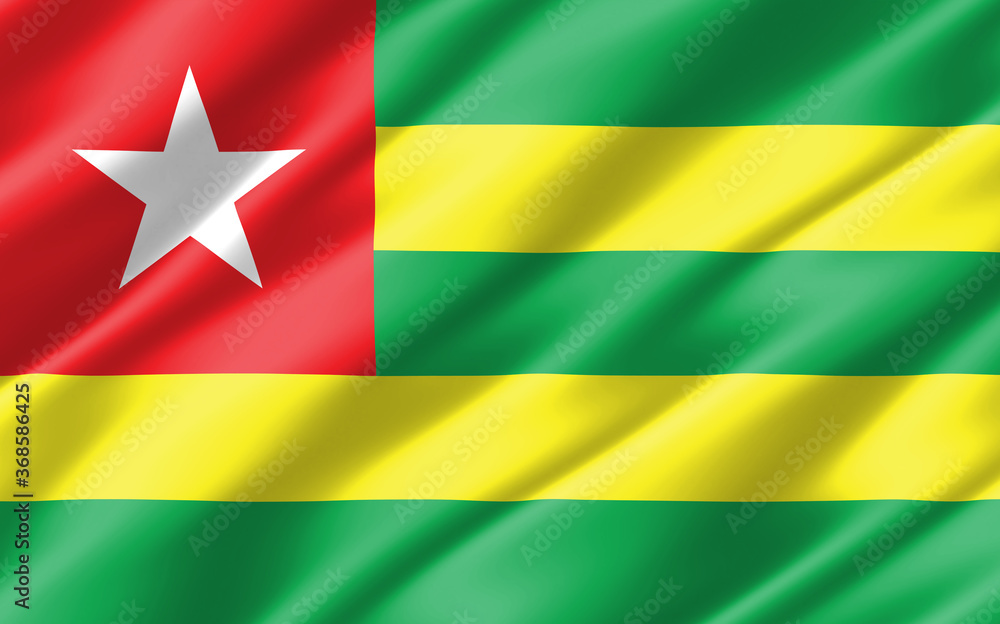Silk wavy flag of Togo graphic. Wavy Togolese flag 3D illustration. Rippled Togo country flag is a symbol of freedom, patriotism and independence. Silk wavy flag of Togo graphic. Wavy Togolese flag 3D illustration. Rippled Togo country flag is a symbol of freedom, patriotism and independence.
