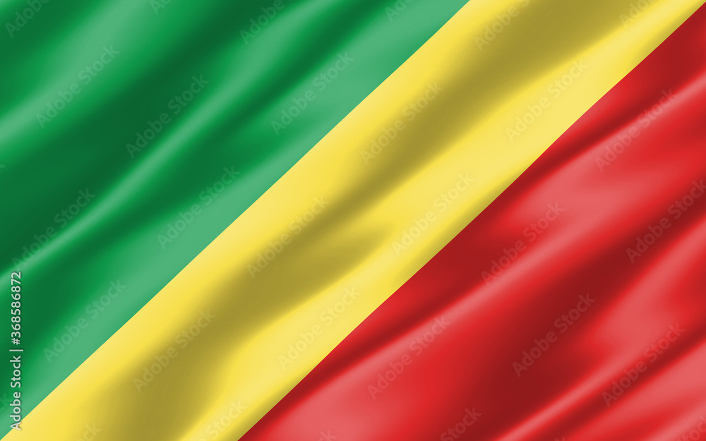 Silk wavy flag of Republic of Congo graphic. Wavy Congolese flag 3D illustration. Rippled Republic of Congo country flag is a symbol of freedom, patriotism and independence.
