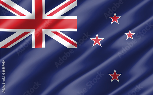 Silk wavy flag of New Zealand graphic. Wavy New Zealander flag 3D illustration. Rippled New Zealand country flag is a symbol of freedom, patriotism and independence.