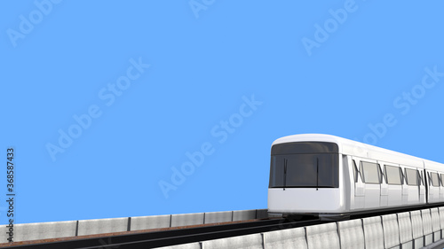 Modern electric high-speed train with rail. Railroad travel and railway tourism. Subway or metro streamlined fast train transport. 3D illustration isolated on solid background with Clipping Path.