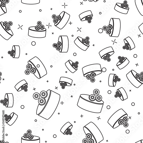 Black line Tin can with caviar icon isolated seamless pattern on white background. Vector..