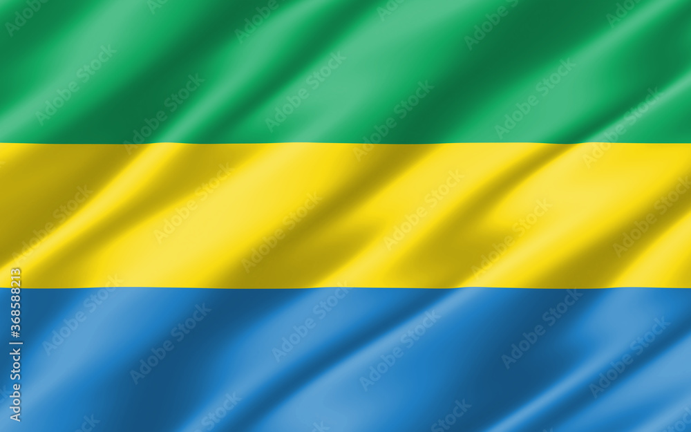 Silk wavy flag of Gabon graphic. Wavy Gabonese flag 3D illustration. Rippled Gabon country flag is a symbol of freedom, patriotism and independence. Silk wavy flag of Gabon graphic. Wavy Gabonese flag 3D illustration. Rippled Gabon country flag is a symbol of freedom, patriotism and independence.
