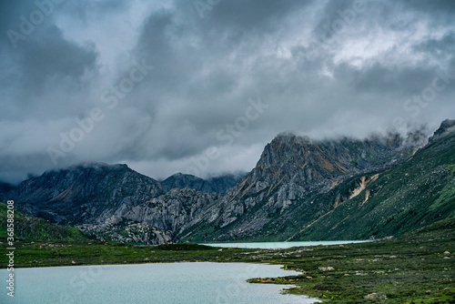 The Twin lake in Tibet, China, on a cloudy day, summer time.