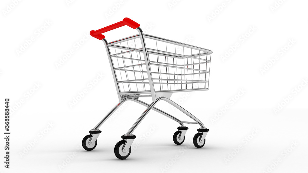 Cart. Empty market cart. White background. 3D. 3D rendering. Isolate market cart.