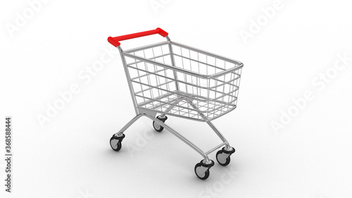 Cart. Empty market cart. White background. 3D. 3D rendering. Isolate market cart.