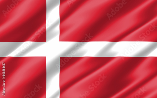 Silk wavy flag of Denmark graphic. Wavy Danish flag 3D illustration. Rippled Denmark country flag is a symbol of freedom, patriotism and independence.