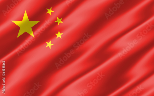 Silk wavy flag of China graphic. Wavy Chinese flag 3D illustration. Rippled China country flag is a symbol of freedom, patriotism and independence.