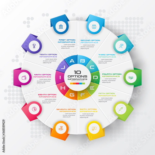 Circle chart infographic template with 10 options,Vector illustration.