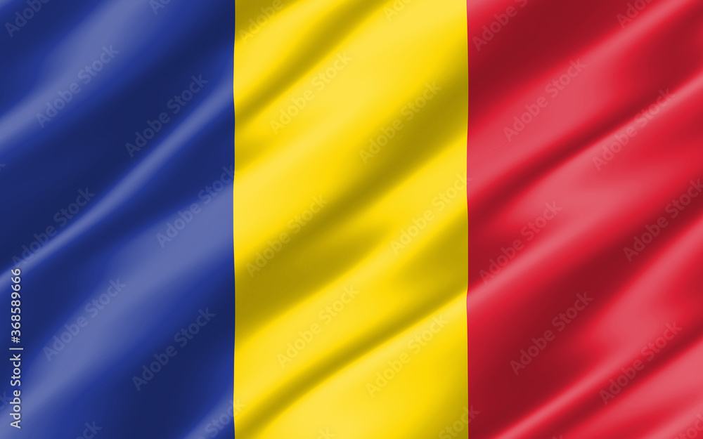 Silk wavy flag of Chad graphic. Wavy Chadian flag 3D illustration. Rippled Chad country flag is a symbol of freedom, patriotism and independence.