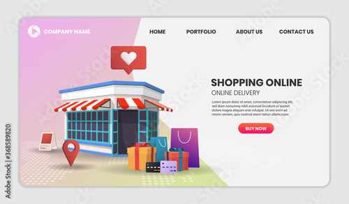 Shopping Online on Website or Mobile Application Vector with shop retail Concept Marketing and Digital marketing,3d