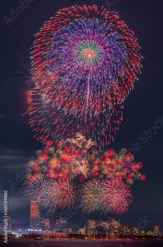 Japanese fireworks in a summer festival in chiba, Japan photo