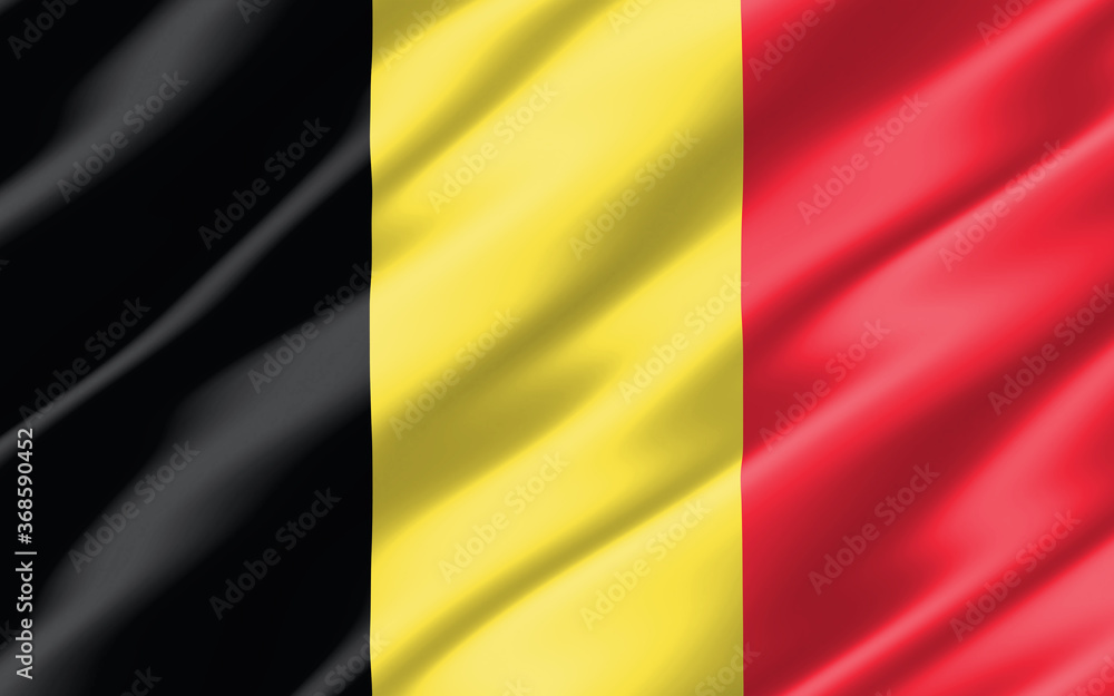 Silk wavy flag of Belgium graphic. Wavy Belgian flag 3D illustration. Rippled Belgium country flag is a symbol of freedom, patriotism and independence.