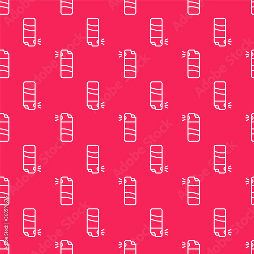 White line Pepper spray icon isolated seamless pattern on red background. OC gas. Capsicum self defense aerosol. Vector.