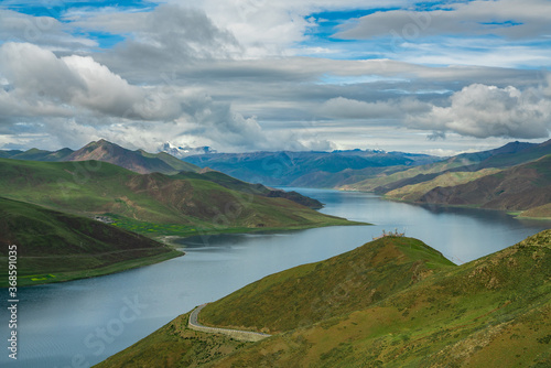 Yamdrok Tso  a sacred lake in Tibet  China  in summer time.