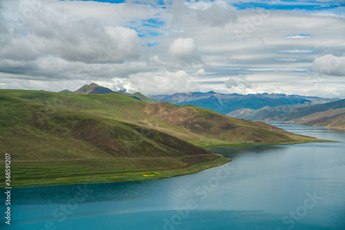 Yamdrok Tso, a sacred lake in Tibet, China, in summer time. photo