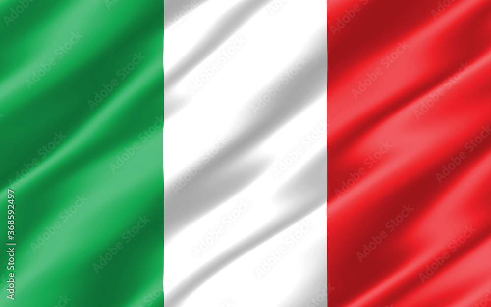 Silk wavy flag of Italy graphic. Wavy Italian flag 3D illustration. Rippled Italy country flag is a symbol of freedom, patriotism and independence.