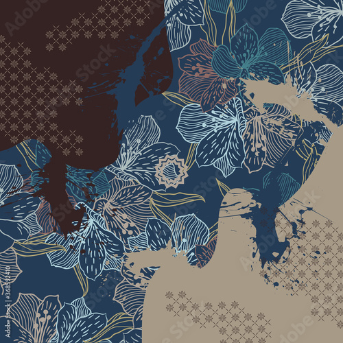 silk square hijab with abstract floral pattern design