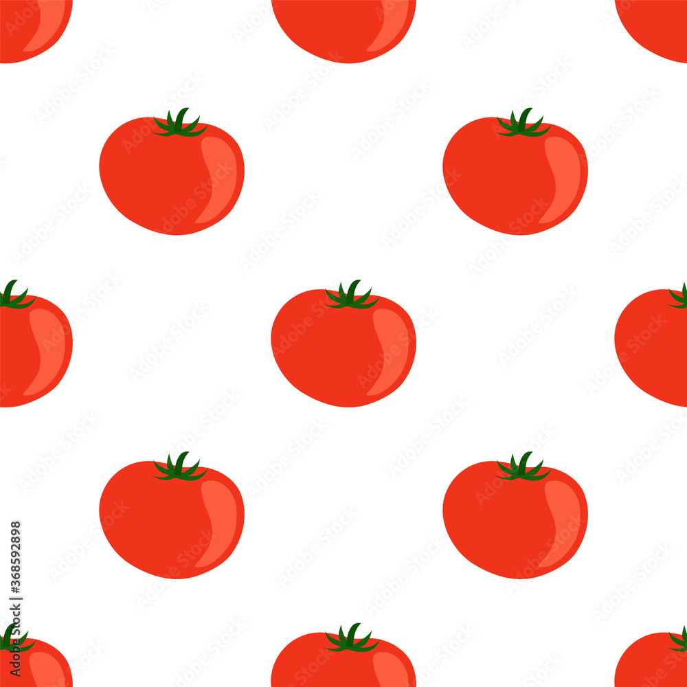 Tomatoes on white background. Food seamless pattern. Vector illustration.