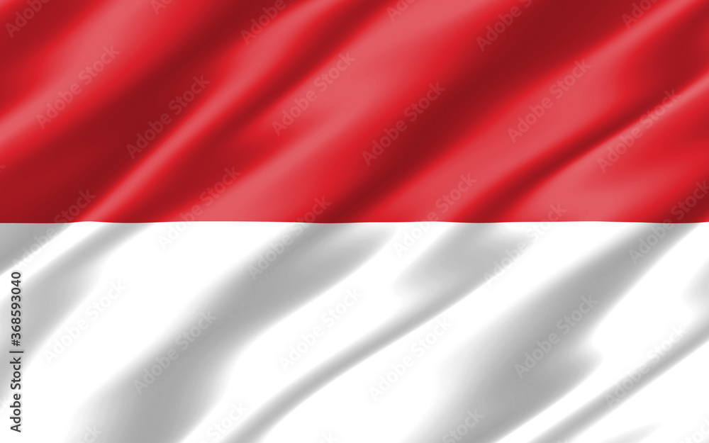 Silk wavy flag of Indonesia graphic. Wavy Indonesian flag 3D illustration. Rippled Indonesia country flag is a symbol of freedom, patriotism and independence.
