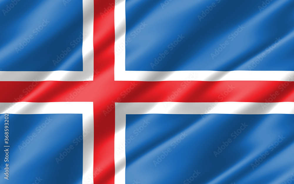 Obraz premium Silk wavy flag of Iceland graphic. Wavy Icelander flag 3D illustration. Rippled Iceland country flag is a symbol of freedom, patriotism and independence.
