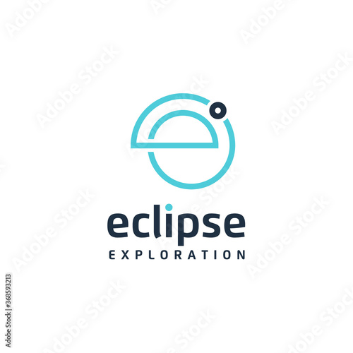 Modern Initial Letter E with simple Space Planet Orbit line art logo design