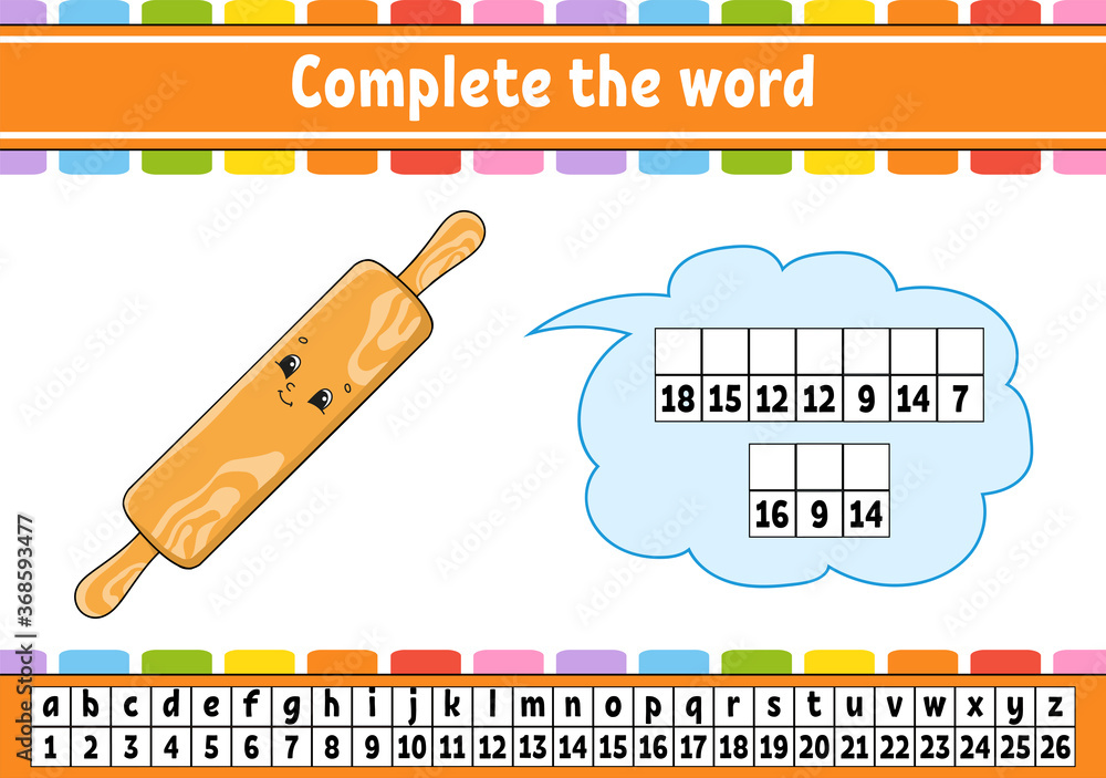 Complete the words. Cipher code. Learning vocabulary and numbers ...