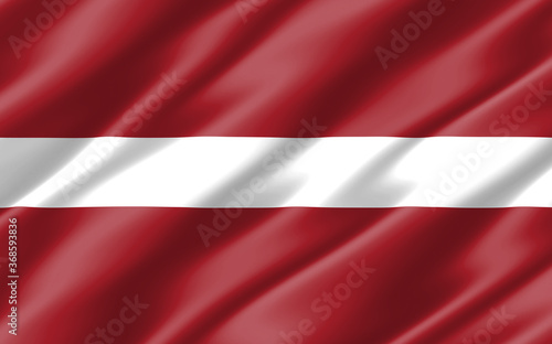 Silk wavy flag of Latvia graphic. Wavy Latvian flag 3D illustration. Rippled Latvia country flag is a symbol of freedom  patriotism and independence.