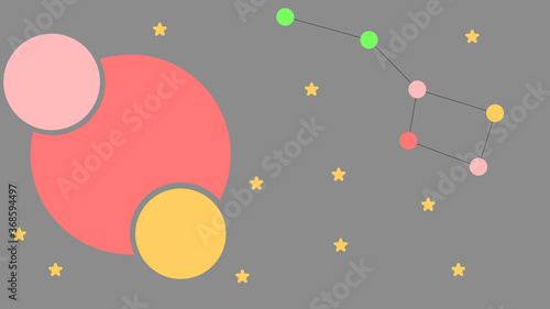 Vector illustration, starry sky, constellation Ursa Major, semicircle, circle on a dark background