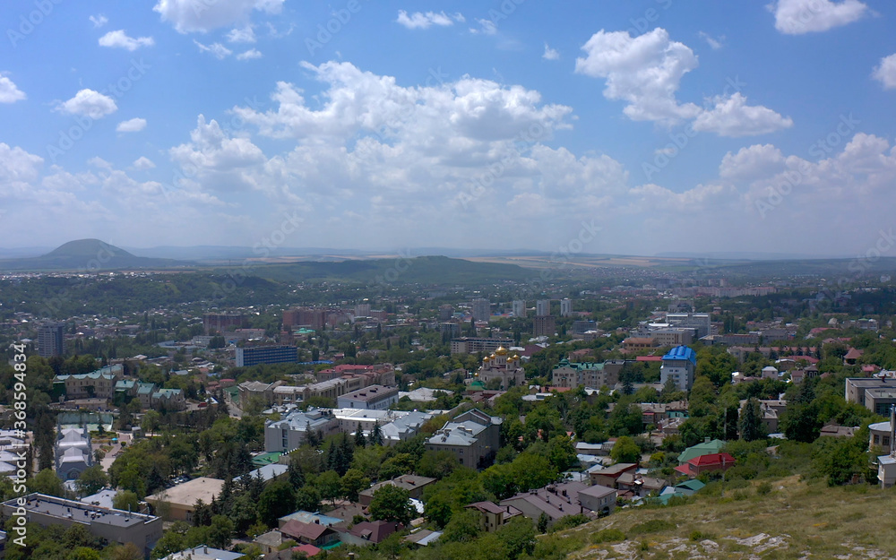 Aerial view of a beautiful view of Pyatigorsk from a bird's eye view.