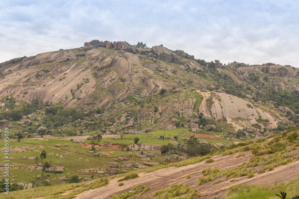 Naklejka premium stone,Rock,Swasiland,Mbabane,Swaziland,granite,landscape,Eswatini,panorama,monolith,Hhohho,Sibebe,Granit,landschaft,Felsen,monolit,stein,Berg,Mountain