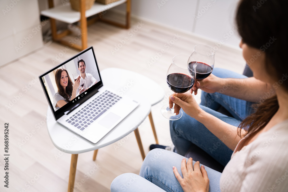 Virtual Wine Tasting Using Laptop. Online Party Virtual Wine Tasting Using Laptop. Online Party