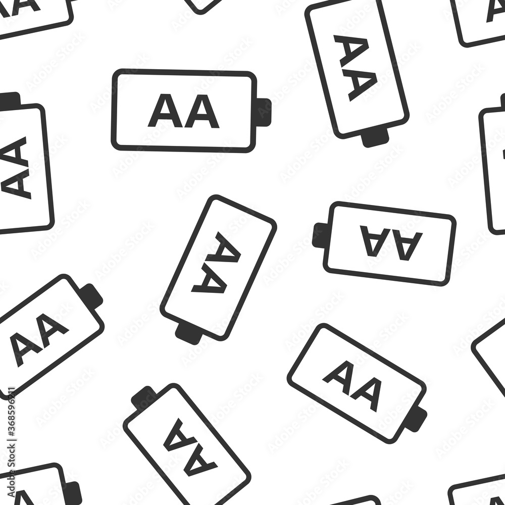 AA battery icon in flat style. Power level vector illustration on white isolated background. Lithium accumulator seamless pattern business concept. AA battery icon in flat style. Power level vector illustration on white isolated background. Lithium accumulator seamless pattern business concept.