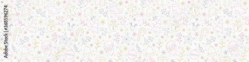 Christmas background with ornaments. Design of Xmas seamless pattern. Vector