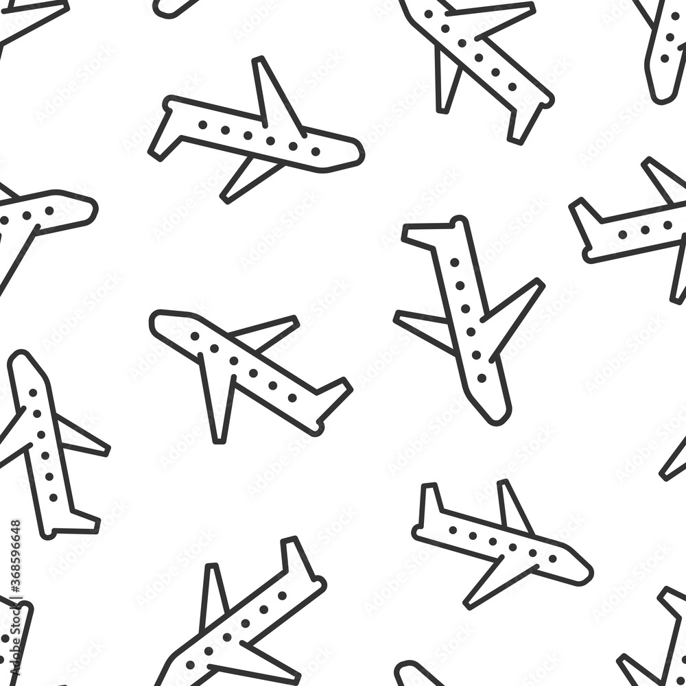 Plane icon in flat style. Airplane vector illustration on white isolated background. Flight airliner seamless pattern business concept.