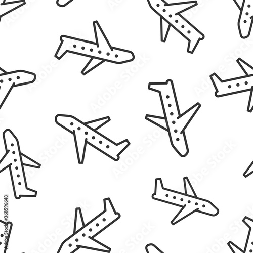 Plane icon in flat style. Airplane vector illustration on white isolated background. Flight airliner seamless pattern business concept.