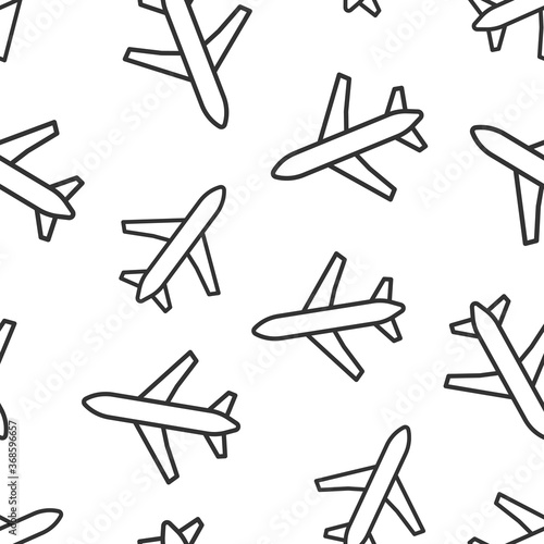Plane icon in flat style. Airplane vector illustration on white isolated background. Flight airliner seamless pattern business concept.